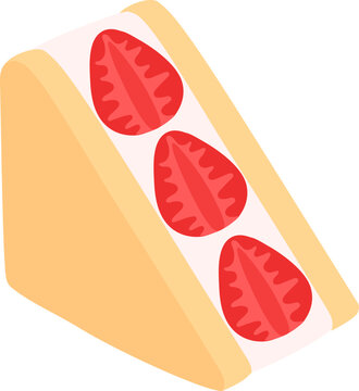 Japanese ichigo sando (strawberry sandwich) illustration. Bread with whipped cream and strawberries. Cartoon vector clip art.