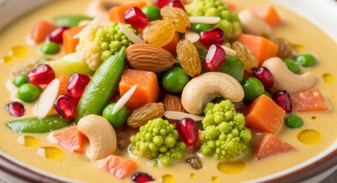 Navratan Korma: A rich Indian curry with mixed vegetables and nuts