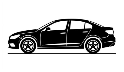 Obraz premium Car icon silhouette modern sedan side view black vector isolated on white