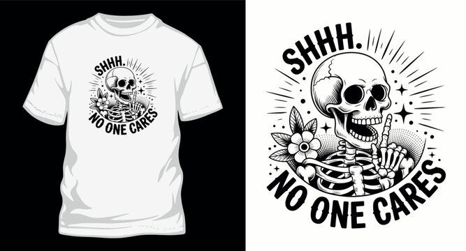 Skull shh no one cares t shirt design vector art.