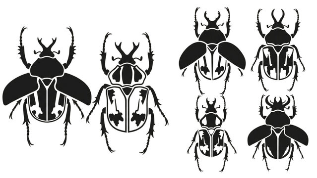 Goliath Beetle Vector Icon Set, Black and White Patterned Goliathus Goliatus Illustrations, Massive Exotic African Insect Icons, Giant Beetle Graphics