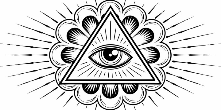 eye of providence illustration with floral and radiant background