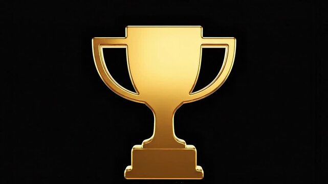 Abstract liquid gold forming into a trophy icon, smooth morphing animation, fluid simulation in vector style, black background for contrast, camera dynamic zoom-in, glossy reflective surface