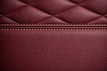 Obraz premium Elegant Burgundy Leather Surface Texture Featuring Luxury Diamond Quilted Pattern Combined Smooth Panel Separated Genuine Double Stitching Accents Automotive Interior Material Detailed Design 
