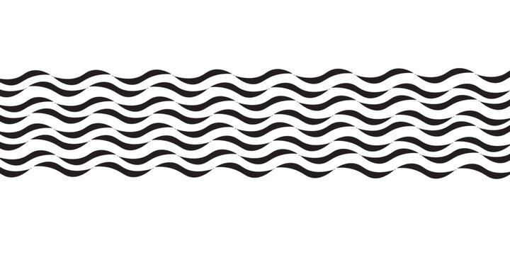 Pattern of abstract yellow waves on a black background. Vector background for printing, labels, advertising, packaging, textiles. Design element for drinks, sports. Water flow, sea, river. Border, str