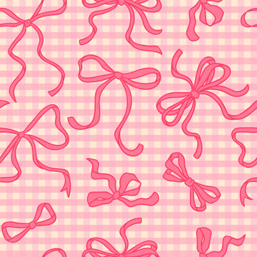 Seamless hand drawn pattern with decorative bows in flat minimal style. Elegant festive background for wrapping, textile, wallpaper, and stationery.
