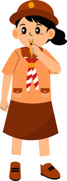 Young Scout Girl Using Whistle for Signal Outdoor Activity Illustration