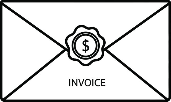 Minimalist invoice envelope vector icon, business mail with dollar sign wax seal, financial document delivery symbol for billing and payments