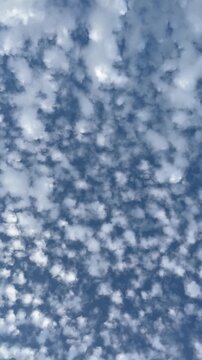 Altocumulus clouds scattered across blue sky vertical format