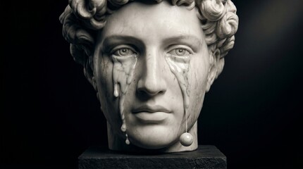 Fototapeta premium A marble statue dripping from its own face like tears of stone