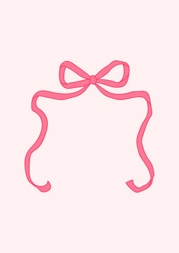 Ribbon bow vector pink frame. Cute hand drawn ribbon border doodle.