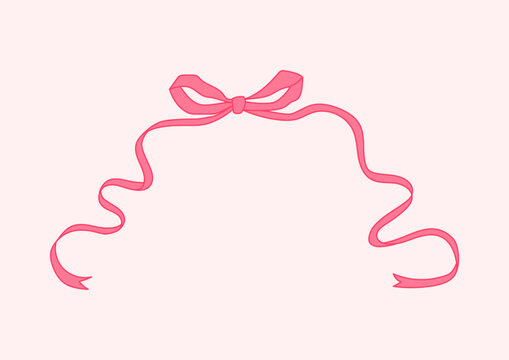 Ribbon bow vector pink frame. Cute hand drawn ribbon border doodle.