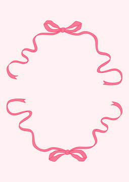 Ribbon bow vector pink frame. Cute hand drawn ribbon border doodle.