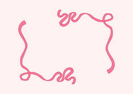 Ribbon bow vector pink frame. Cute hand drawn ribbon border doodle.