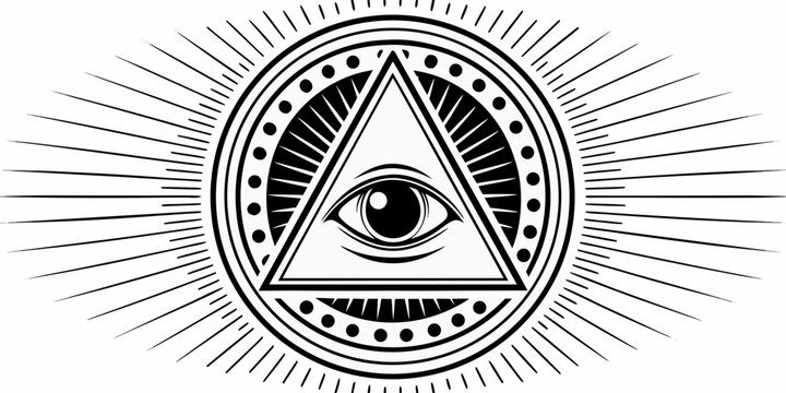 eye of providence symbol black and white illustration on white background