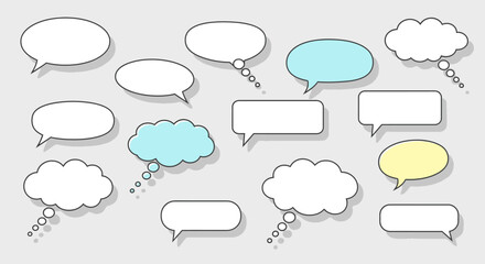 Fototapeta premium Diverse Speech Bubbles and Thought Clouds Collection, Empty Communication Graphics in Bright Studio