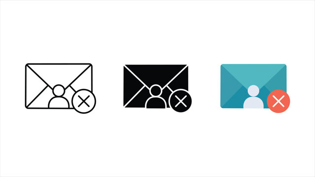 Email user blocked icon set outline solid and color vector contact remove message reject symbol