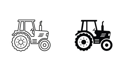 Modern farm tractor vehicle icon for agriculture branding and farming industry projects in outline and solid black vector style for professional equipment design and rural lifestyle marketing assets © Iso
