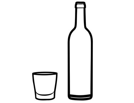 wine bottle and shot glass flat design isolated