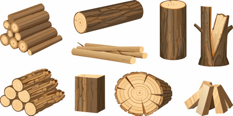 Various forms of wood logs lumber and firewood illustration © Sudebi