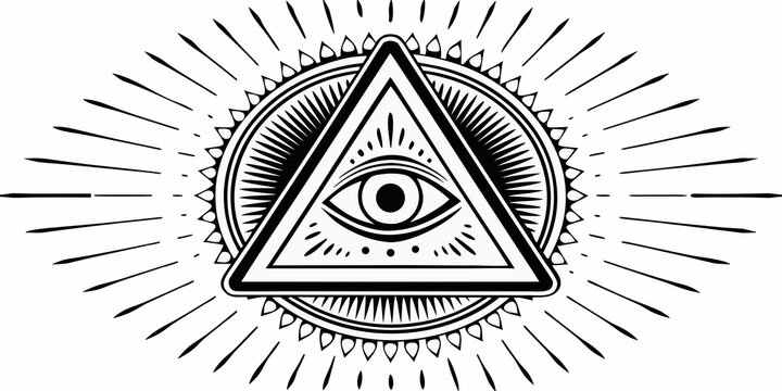 eye of providence symbol black and white illustration with sunburst