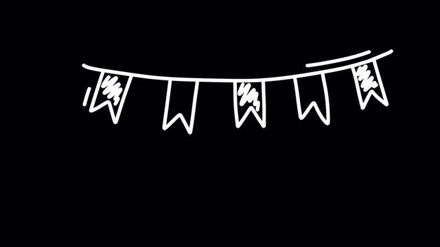 decorations flags on a rope doodle animation, transparent background.