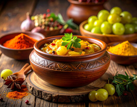 Tangy gooseberry pickle packed with bold Indian spices.