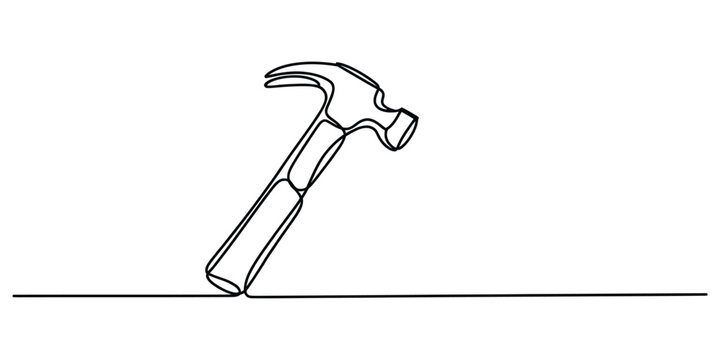 Continuous single line drawing of a hammer tool