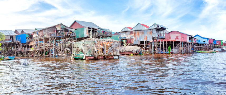 Cambodian stilt houses in floating village