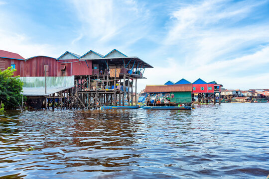 Cambodian stilt houses in floating village