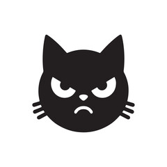 Minimalist angry cat head, black and white logo