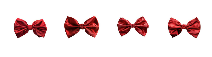 Naklejka premium Collection of four festive red metallic ribbon bows as PNG asset isolated on transparent background