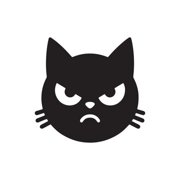 Minimalist angry cat head, black and white logo