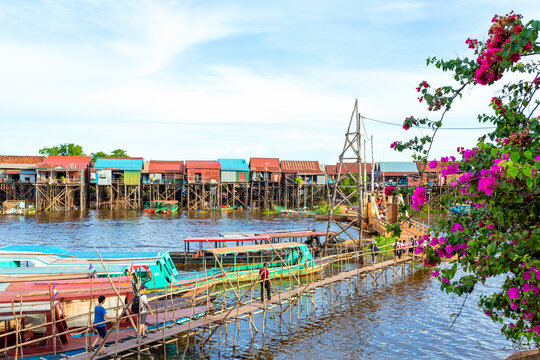 Cambodian stilt houses in floating village
