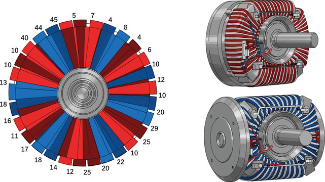 Electric Motor Rotor Stator Coil Diagram with 3D Cutaway Industrial Engineering Machine Generator Vector Illustration