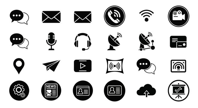 Comprehensive collection of communication and technology icons for modern digital interfaces.