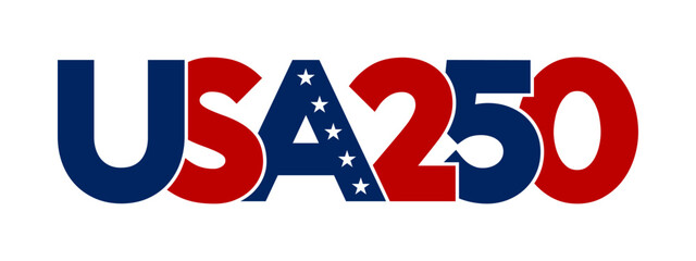 USA 250 Independence day text design. United States national holiday. Vector illustration.