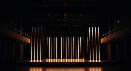 Fototapeta premium Dramatic stage with vertical lights and a dark ambiance, perfect for performances.