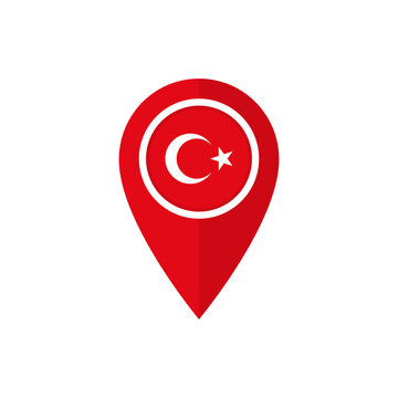 Location pin icon with flag of Turkey. Map marker or pointer with Turkish flag