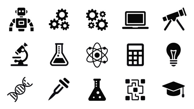 Set of 15 Black Science and Technology Icons Vector