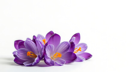 Obraz premium Beautiful Purple Crocus Flowers in Bloom Isolated on White Background with Copy Space