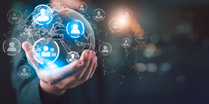 Digital connection ecosystem focused on global networking, data integration, online collaboration, secure information exchange, customer engagement, and scalable technology driven business expansion.