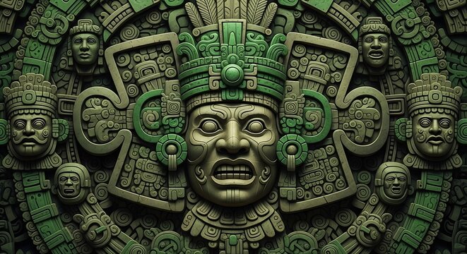 Ancient Aztec stone mask with intricate carvings