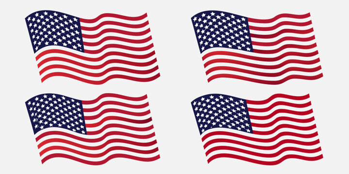 Waving united states flags set of four vector illustration