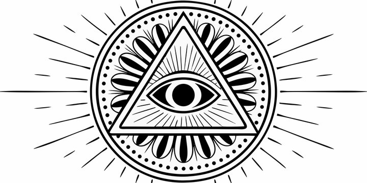 eye of providence symbol black and white illustration on white background