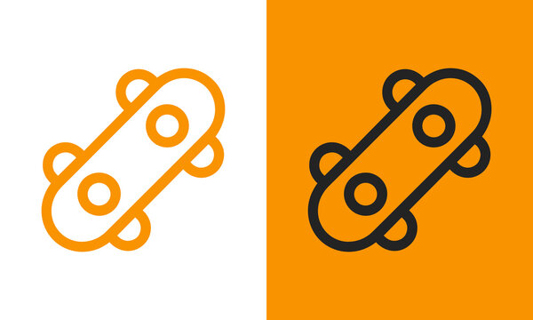 Skateboard logo icon in orange and black, representing extreme sports, skateboarding culture, and active lifestyle.