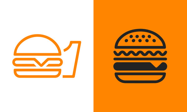 Two contrasting icons of a hamburger, one in outline and the other solid black