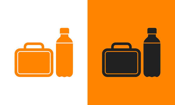 Iconic illustration of a lunchbox and water bottle, symbolizing healthy eating and hydration for work or school.