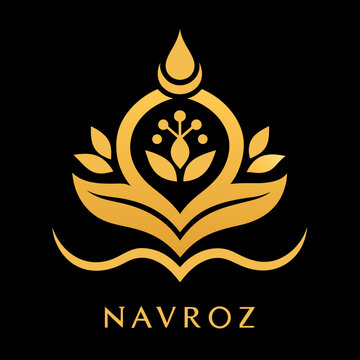 Elegant gold navroz logo on black background with stylized floral and nature elements representing persian new year celebration traditional symbolism and cultural heritage.