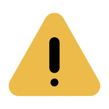 A minimalist caution symbol, an equilateral triangle with rounded corners, a vertical bar, and a dot in bold flat color, isolated on white. Warning concept